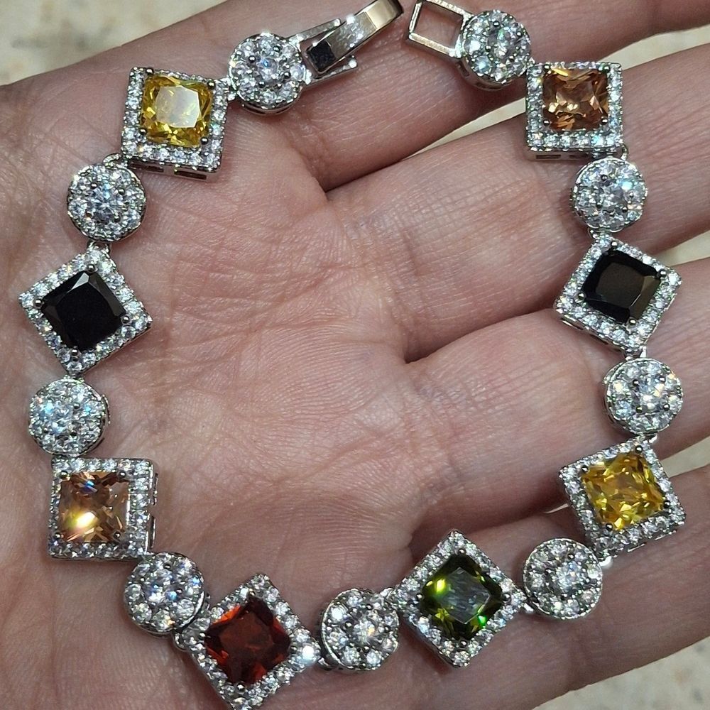 Multi Color Silver Diamond Bracelet - Picture 5 of 8